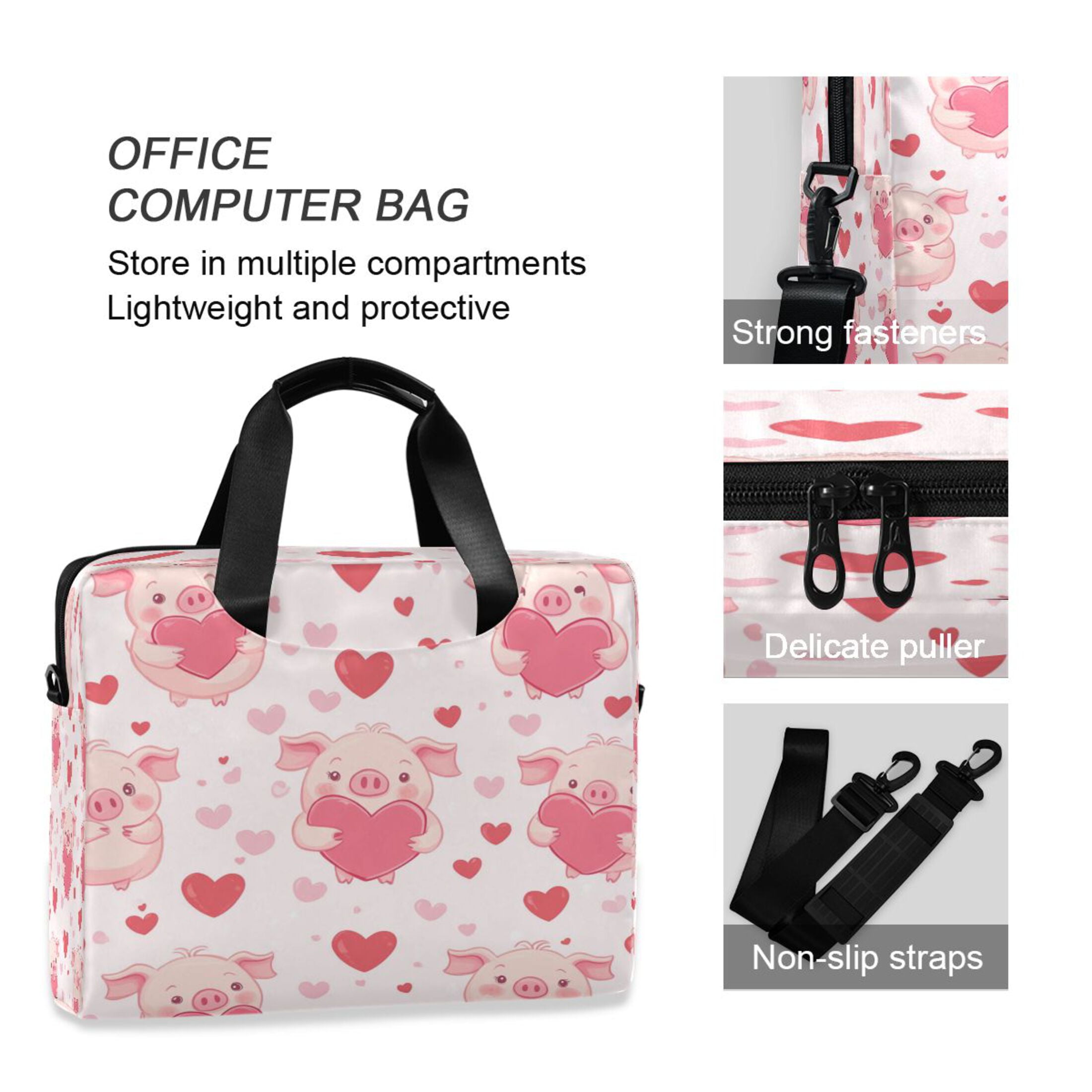 16" Laptop Tote Bag Laptop Sleeve Case Computer Briefcase for Work & Travel Pink Cute Pigs