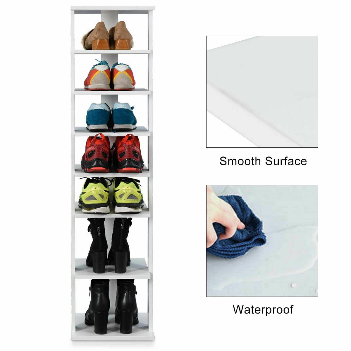 Costway Wooden Shoes Storage Stand 7 Tiers Shoe Rack Organizer Multi-shoe Rack Shoe box White