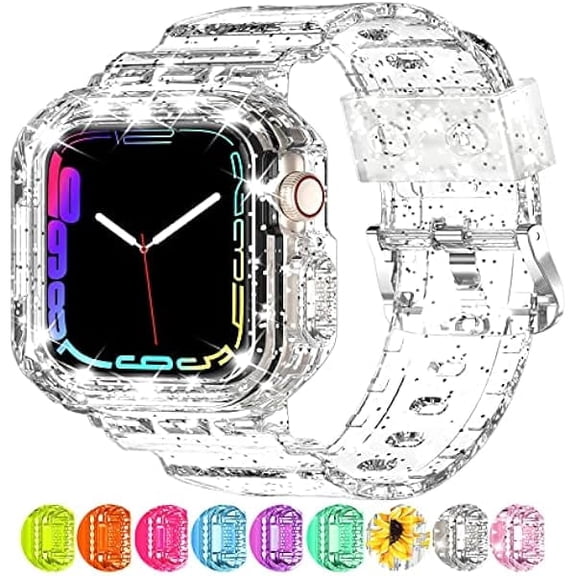 Compatible for Crystal Clear Apple Watch Bands, 49mm 46mm 45mm 44mm 42mm 41mm 40mm 38mm Bumper Case for Men Women Jelly Sport Cover Strap for iWatch Ultra 3 2 Series 11 10 9 8 7 SE 6 5 4 3