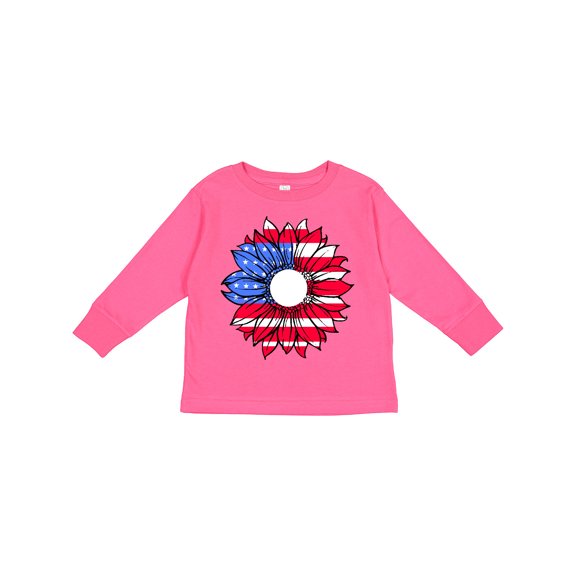 Inktastic American Flag Sunflower in Red White and Blue Boys or Girls Long Sleeve Toddler T-Shirt