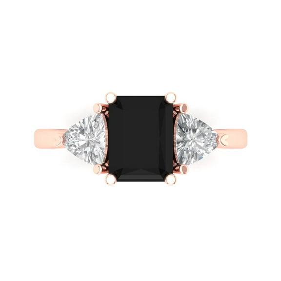2.82 ct Emerald Cut Natural Onyx Three-Stone Engagement Ring for Women in 14K Rose Gold