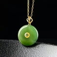 thumbnail image 5 of K-KED Natural Jasper Pendant A Grade Jadeite Jade Lucky Button 18K Yellow Gold Pendant, 5 of 5