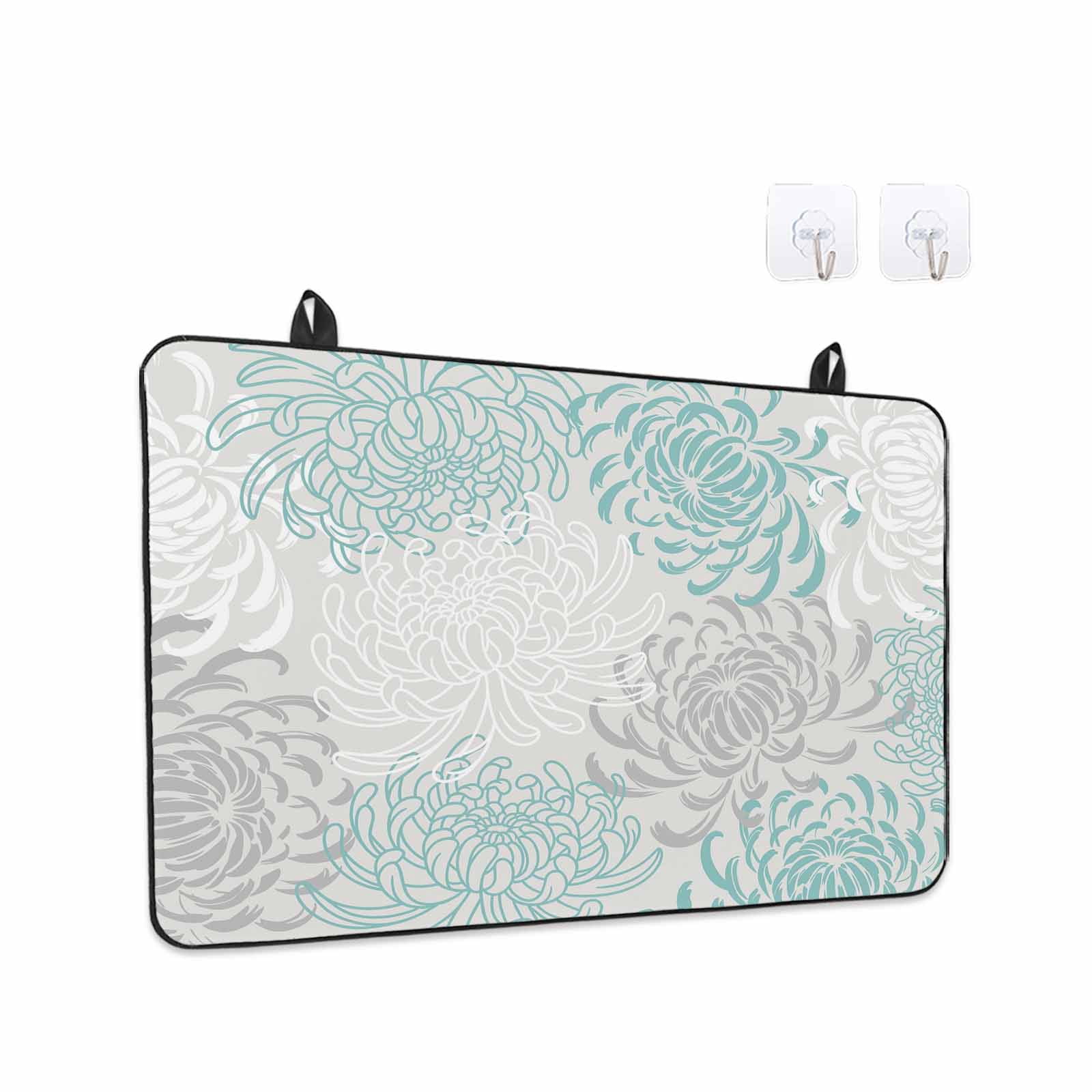 Aqua White Stove Top Cover for Electric Stove, Heat-proof & Non Slip Glass Top Stove Cover Protector, Abstract Grey Chrysanthemum Flower Floral Kitchen Flat Cooktop Rubber Mat 31x24 Inches