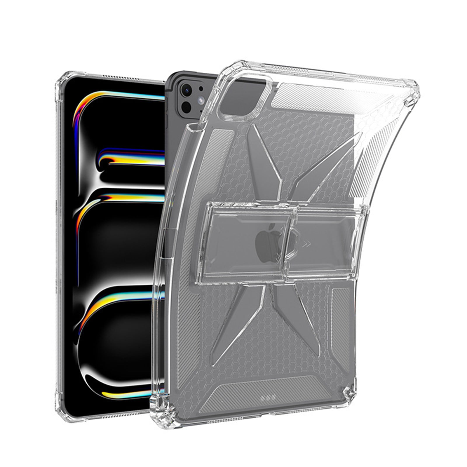 ELEHOLD Protective Case For Apple iPad Pro 11-inch (M5) 2025/(M4) 2024 ,Shockproof Slim Soft TPU Pencil Holder Foldable Kickstand Anit-Resistant Cover,Clear