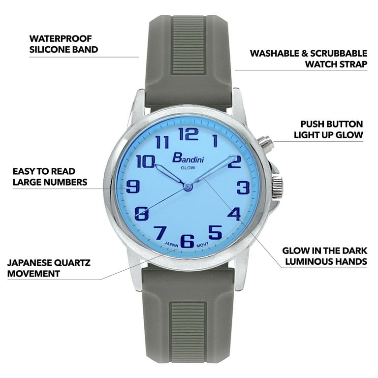 Bandni Mens Glow Watch Washable Silicone Band 38mm Analog Men s Easy Read Wrist Watch with Light Light Up Watches Quartz White Dial Big