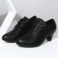 thumbnail image 3 of Women's Chunky Heel Lace Up Vintage Oxfords Pumps Almond Toe Block Mid Heels Dance Shoes Lightweight Dress Shoes Black Size 7.5, 3 of 5