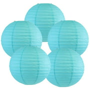 ZMNEW 12-Inch Turquoise Chinese Japanese Paper Lanterns (Set of 5, Turquoise)