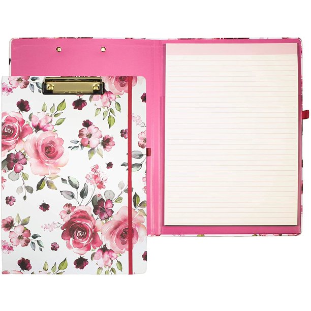 Cute Clipboard Folio with Refillable Lined Notepad and Interior Storage