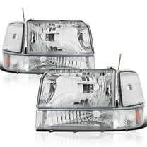 Spec-D Tuning Chrome Headlights Bumper Lights Corner Lamps Compatible with 1992-1996 Ford F150 F250 F350 Bronco, Left Right Pair Headlamps Assembly