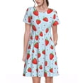 thumbnail image 1 of Bixox Robe d'Été à Manches Courtes pour Femmes Robe Ample Longueur Genou avec Poches-Fraise, 1 of 7