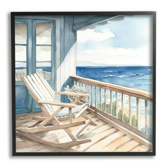 Stupell Industries Seaside Porch View Landscape Painting Black Framed Art Print Wall Art, 24 x 24