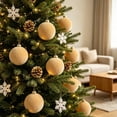 thumbnail image 4 of Flocked Christmas Tree Ornaments, 6 Pack 6Cm Velvet Christmas Balls, Shatterproof Hanging Decorations for Holiday Tree, Wreath, and Home, Light Yellow, 4 of 7