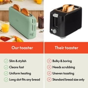 bella 2-Slice Slim Toaster with Extra Long Slot, 6 Setting Shade Control with Reheat & Cancel Buttons, Seaglass