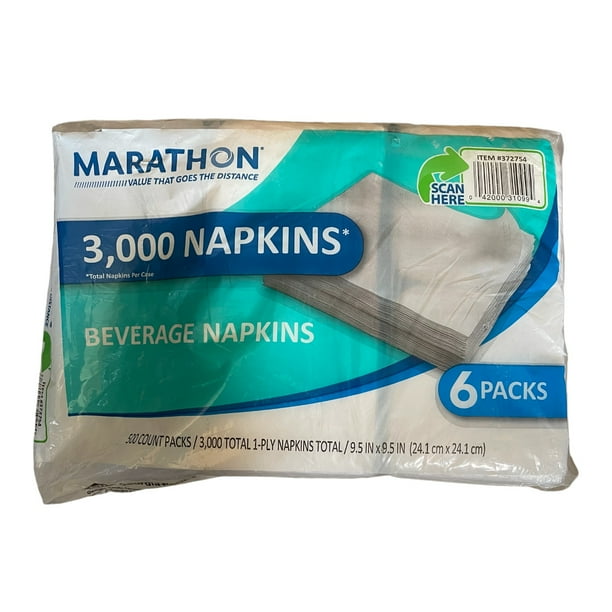Marathon Beverage 1Ply Napkins, White, 3000 Per Case (5000 napkins/pk