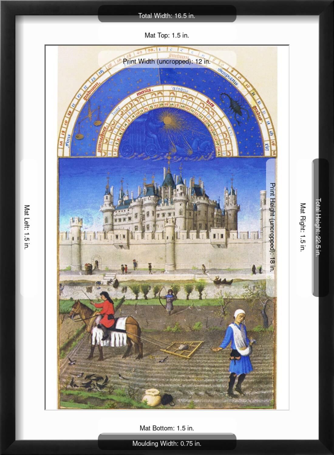Art.com Le Tres Riches Heures Du Duc De Berry - October Art Print by Paul Herman & Jean Limbourg, Black Frame Wall Art, 17" x 23"