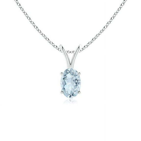 ANGARA Natural Prong-Set Oval Aquamarine V-Bale Solitaire Pendant in 14K White Gold for Women (Size-6x4mm) | March Birthstone, Anniversary, Jewelry Gift for Women | Natural Aquamarine Necklace