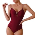 thumbnail image 1 of Gibobby Traje de baño completo mujer Traje de baño sexy de verano con cuello en V y correa para mujer, traje de baño ajustado de color sólido(Rojo,G), 1 of 5