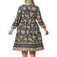 thumbnail image 3 of Plus Size Summer Dress for Women Casual Boho Floral V Neck 3/4 Sleeve Midi Short Beach Dress 4X Black Yellow, 3 of 6