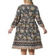 thumbnail image 3 of Vestido de verano de talla grande Agnes Orinda para mujeres, casual, bohemio, floral, con cuello en V, manga 3/4, midi, corto, vestido de playa 3X negro y amarillo, 3 of 6