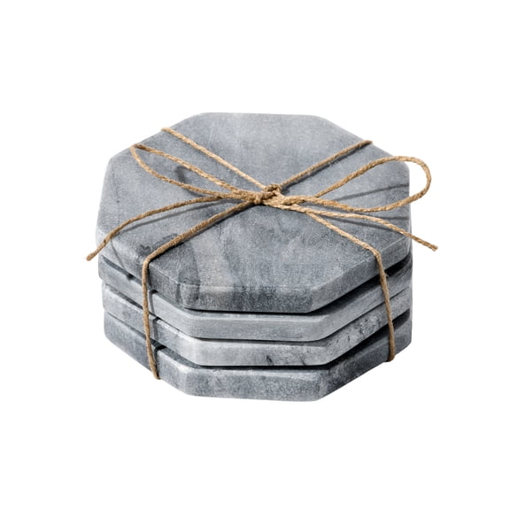 Kamenstein 4 Piece Hexagon Mable Coaster Set, Grey
