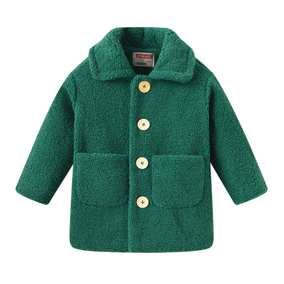 Povozer Toddler Baby Girl Fleece Jacket Long-sleeve Button Wool Blend Coat(Dark Green,6-7Y)