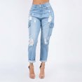 thumbnail image 4 of Women's Boyfriend Tapered Leg Jean High Waisted Slim Fit Distressed Ripped Denim Cargo Pants Modern Fashion Trendy, 4 of 7