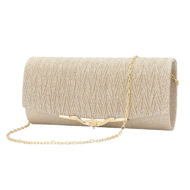 Bolso de noche de moda para mujer, cierre a presión, bolso de embrague, bolso de mano de champán Zulema Bolso de cadena de mujer