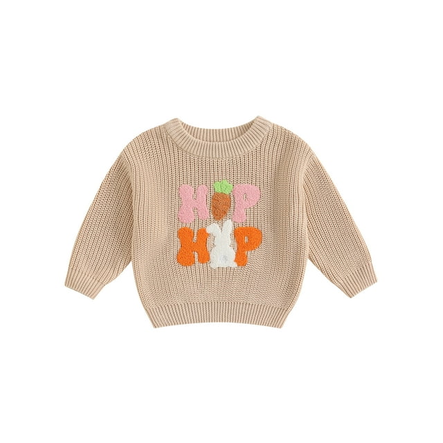 Gupgi Chandails de Pâques pour Tout-Petits 0-3 Ans Bébé Lapin Carotte Imprimé Pull Manches Longues Col Rond Côtelé