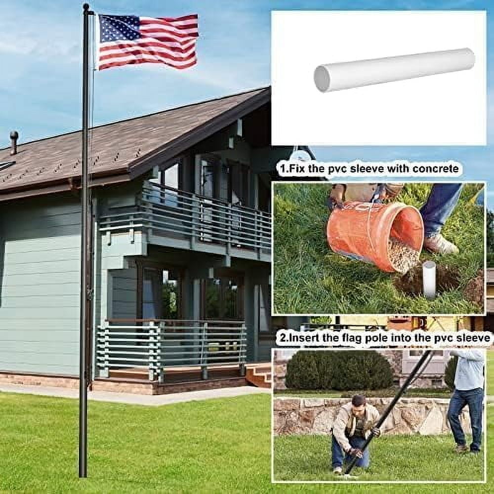 Heavy Duty Flag Pole - 20 FT 12 Gauge Extra Thick Aluminum Flagpole Kit for Outside House In Ground - 100MPH Wind Tested