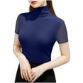 thumbnail image 2 of ZHYou Womens High Neck Mesh Panel Short Sleeve Shirts Slim Fit Stretchy Breathable Fashion Tops,Blue,S, 2 of 5