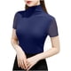 thumbnail image 2 of Tejiojio Women's Sheer Mesh Top Solid Mock Neck Short Sleeve Fitted Elegant Casual Blouse, 2 of 5