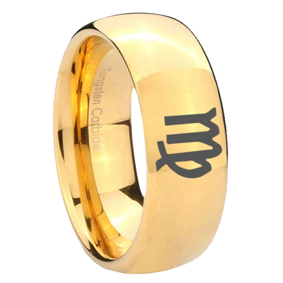 Virgo Zodiac Dome Gold Plated Tungsten Men Ring 10MM