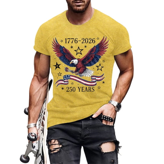 adaychics American Shirts for Men 250 Years 1776-2026 Eagle Crew Neck T Shirts Summer Basic Tops Daily Wear