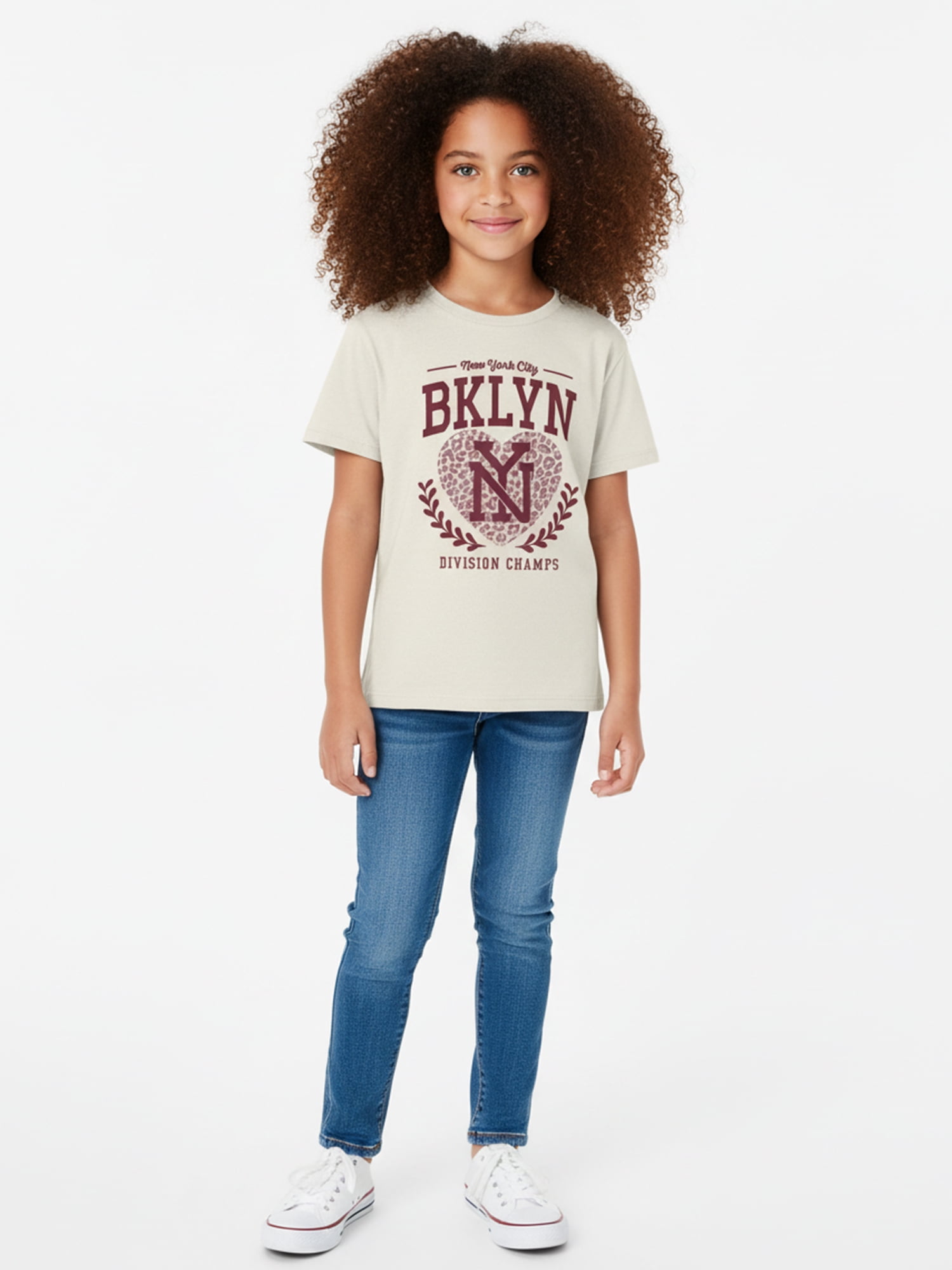 Wonder Nation Girls' Graphic Brooklyn Tee with Short Sleeves, Sizes 4-18