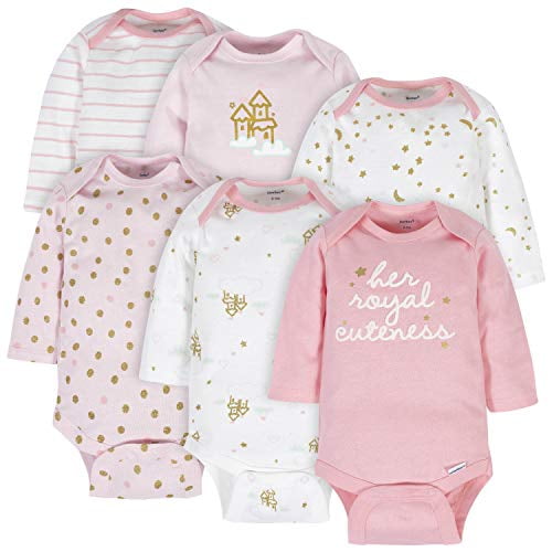 Baby Girls' 6-Pack Long-Sleeve Onesies Bodysuits, Castle, 3-6 Months