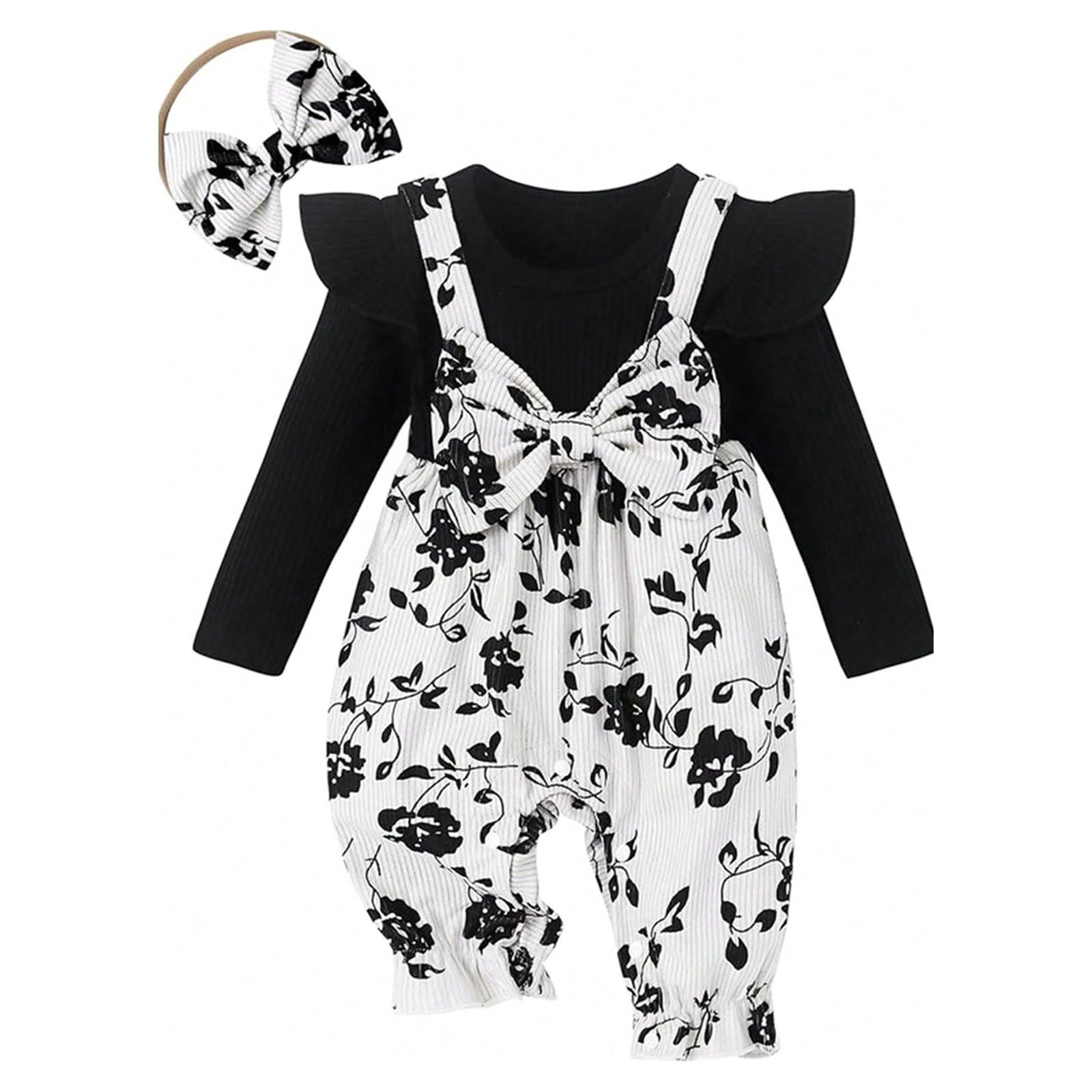 Staki Newborn Onesies Baby Girls Cotton Footed Sleep and Play 1M,3M,6M,9M,12M,18M(Black,9-12 Months)