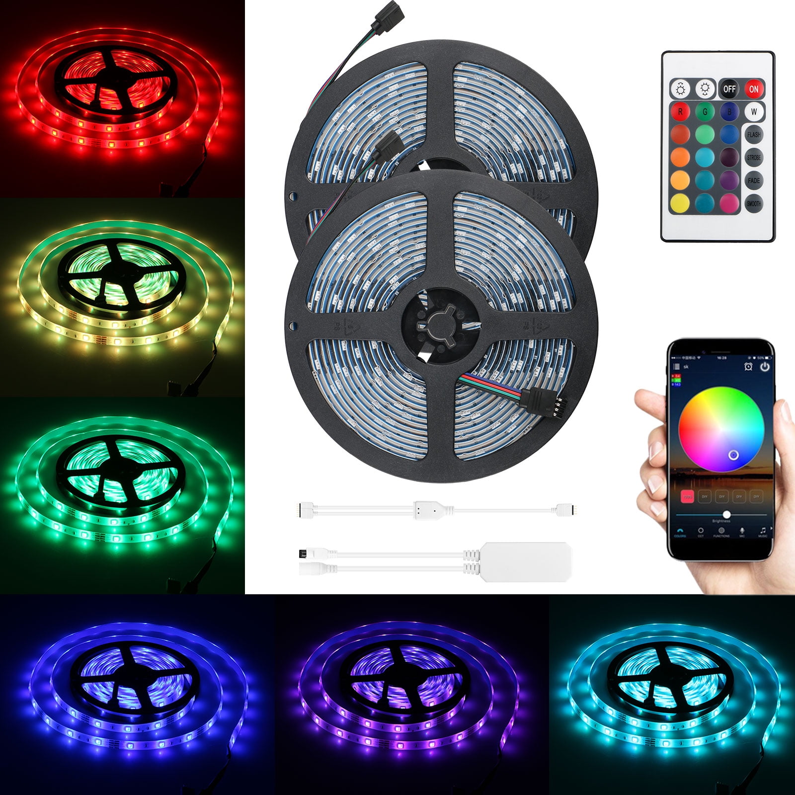2 Piece RGB LED Light Strip, 32.8ft/16.4ft Waterproof Smart WiFi Controller Strip Light Kit 5050