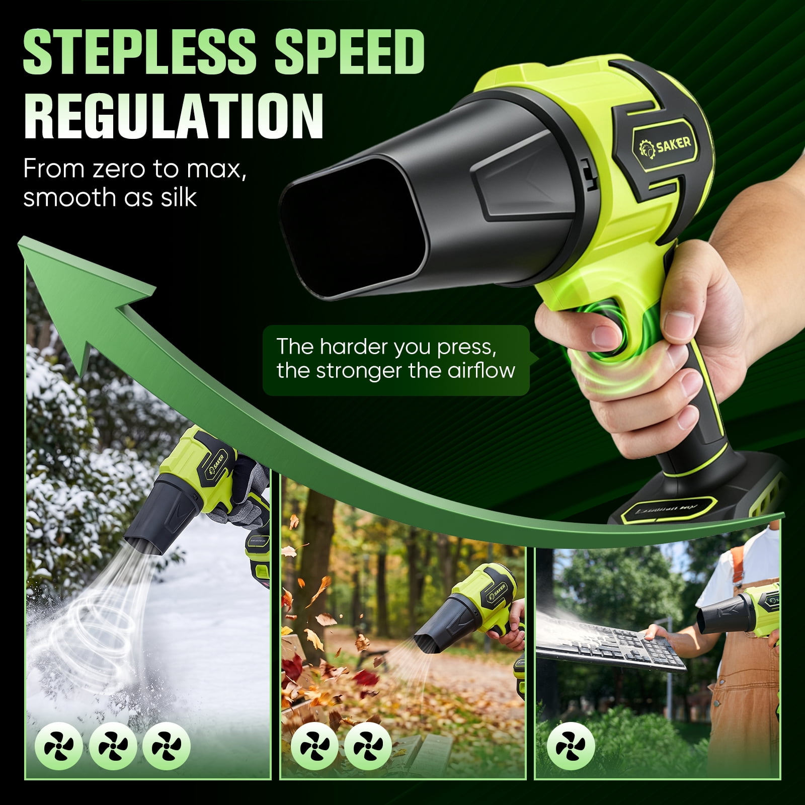 Saker 22V Cordless Leaf Blower with 2 Extended Nozzles, Handheld Dust Cleaner with 2x 4.0Ah Batteries & Carry Case for Lawn, Patio, Yard Care