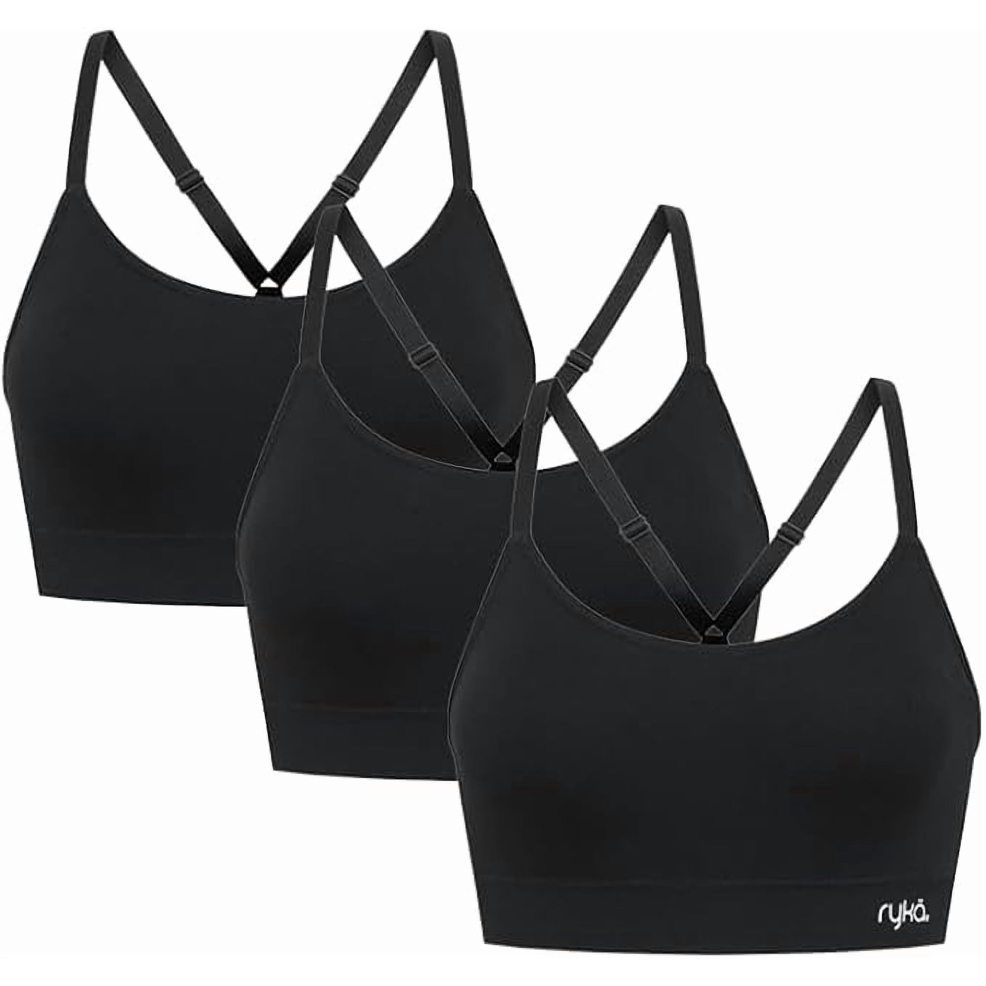 Ryka Women's Katharina Seamless Yoga Racerback Sports Bra with Removable Pads, 3 Pack, Blk/Blk/Blk, Large