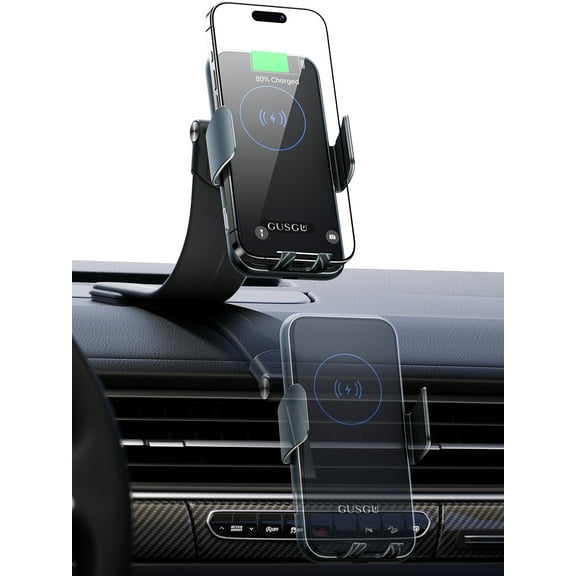 GUSGU E-Mount7 Wireless Car Charger, 15W Magsfe Charging Car Phone Mount for All Qi-Compatible & Magsafe Wireless Charging Phones