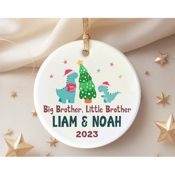 Personalized Sibling Christmas Ornament 2025, Big Brother & Little Brother Dinosaur Ornament