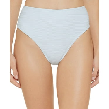DKNY LIGHT BLUE Textured High-Waist Bikini Swim Bottom, US Small