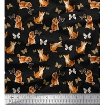 Soimoi Black Cotton Duck Fabric Insect & Cat Animal Print Fabric by Yard 42 Inch Wide