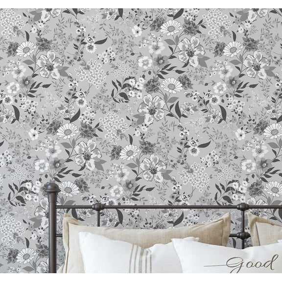 S4Sassy Peel & Stick Vinyl Wallpaper, Chic Vintage Floral Print Wallpaper Contact Paper Waterproof - Grey, 25"x120", Finish, Wall Covering for Home Decor in Bedrooms, Renter Spaces, Cabinets