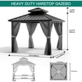 thumbnail image 7 of Twister.CK 10x10ft Gazebo, Hardtop Double Roof Canopy with Netting and Curtains, Outdoor Galvanized Iron Aluminum Frame Garden Tent for Patio, Backyard, Deck, Lawns, Gray, 7 of 7