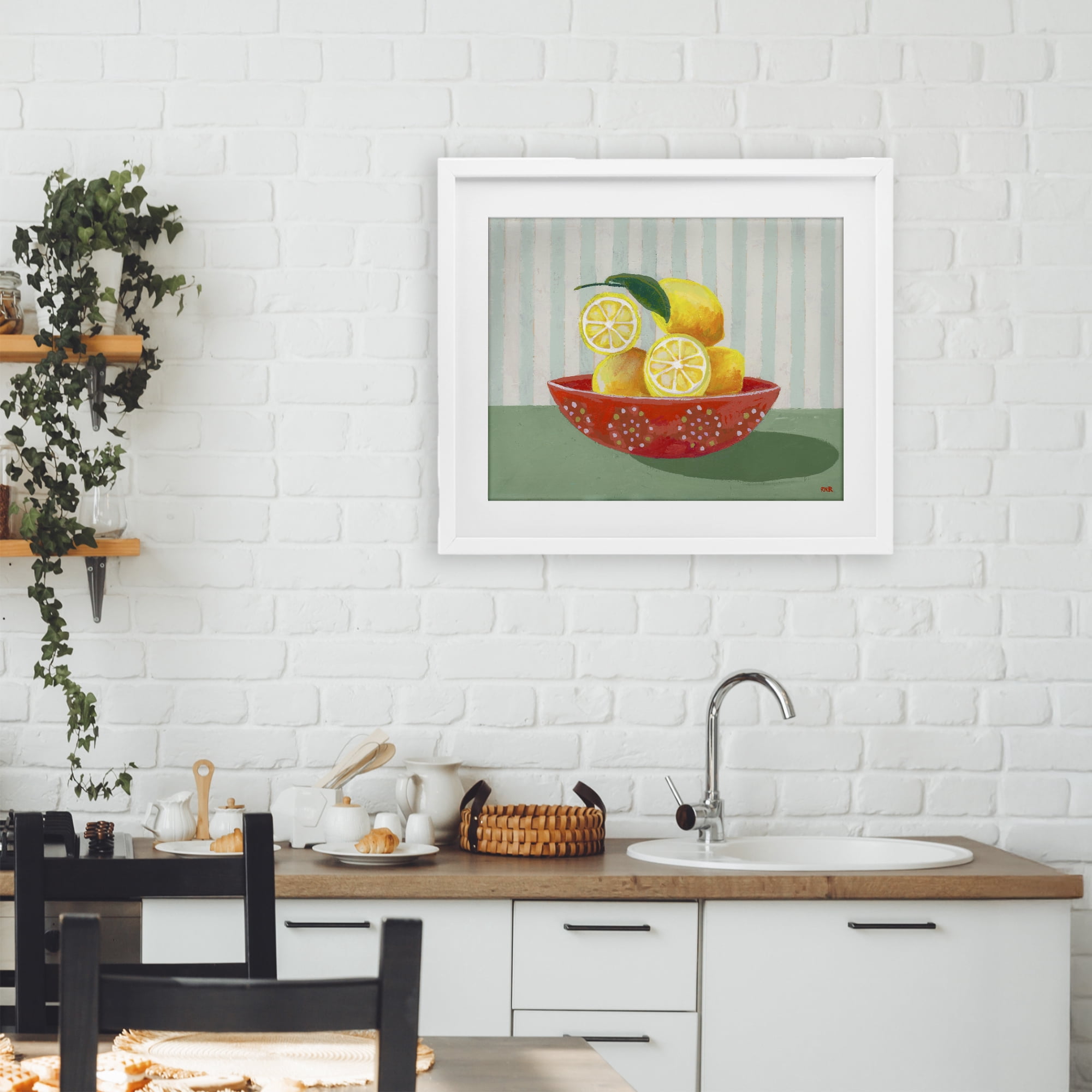 Stupell Industries Sunny Lemons in Red Bowl White Framed Print Under Glass, design by Rachael Reese