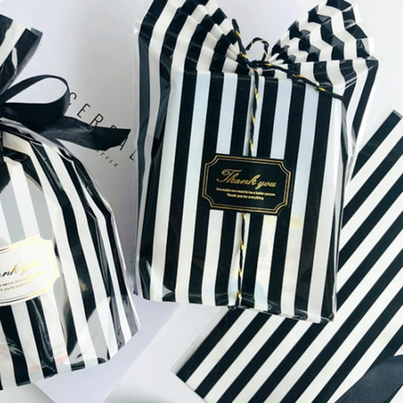LEORX Creative Black and White Stripe Cookie Bags for Gift Giving and Party Favor Ideal for Storage Use 100pcs