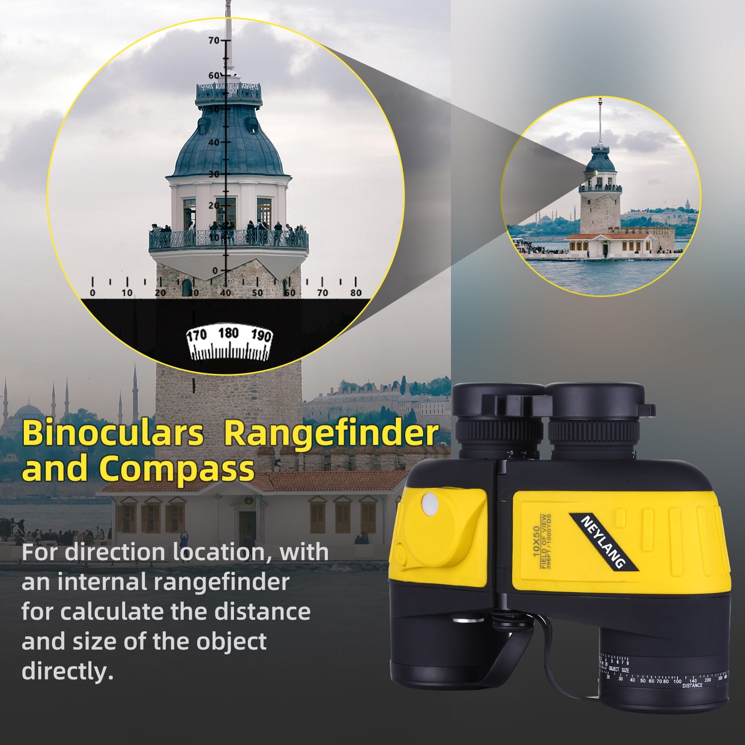 NEYLANG 10x50 Binoculars, Waterproof Floating Marine with Rangefinder Reticle for Birding Hunting Outdoor