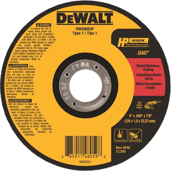 Disco de corte DEWALT DWA8063F T1 HP Fast 5 x 1 x 22 mm