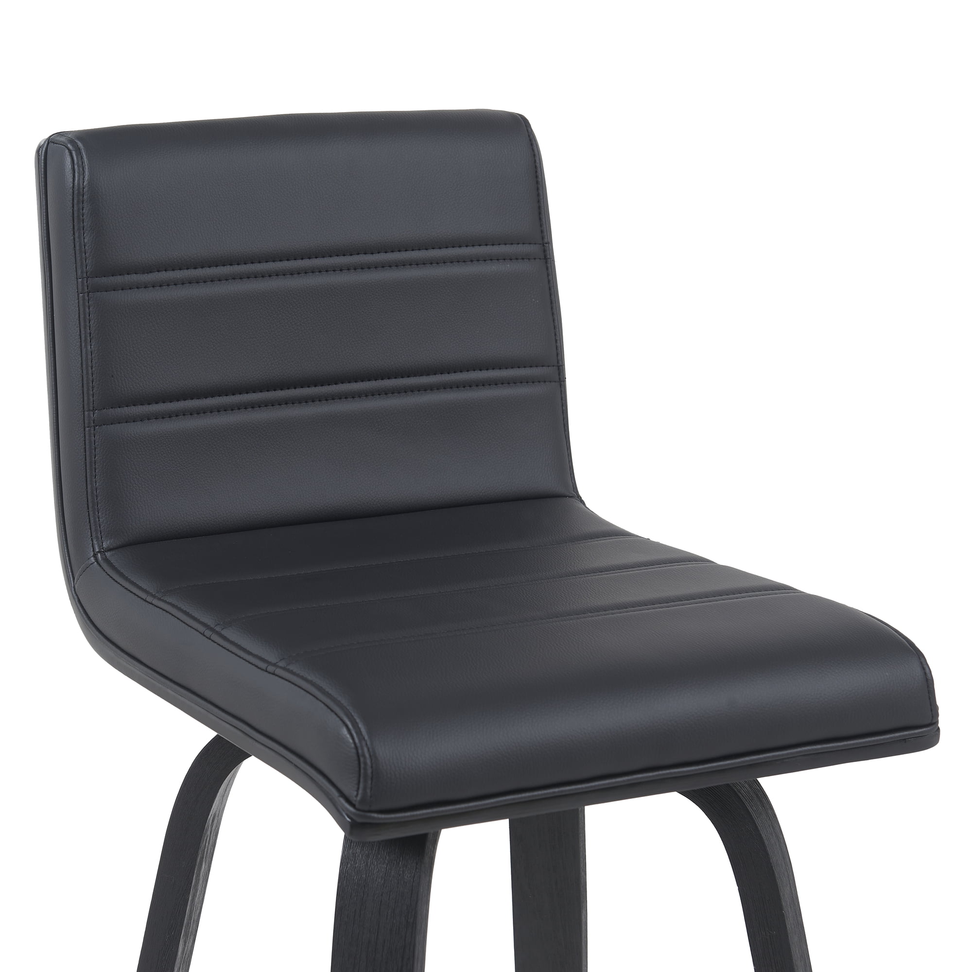Vienna Modern Counter Height Swivel Bar Stool with Black Faux Leather Seat and Black Brushed Wood Frame